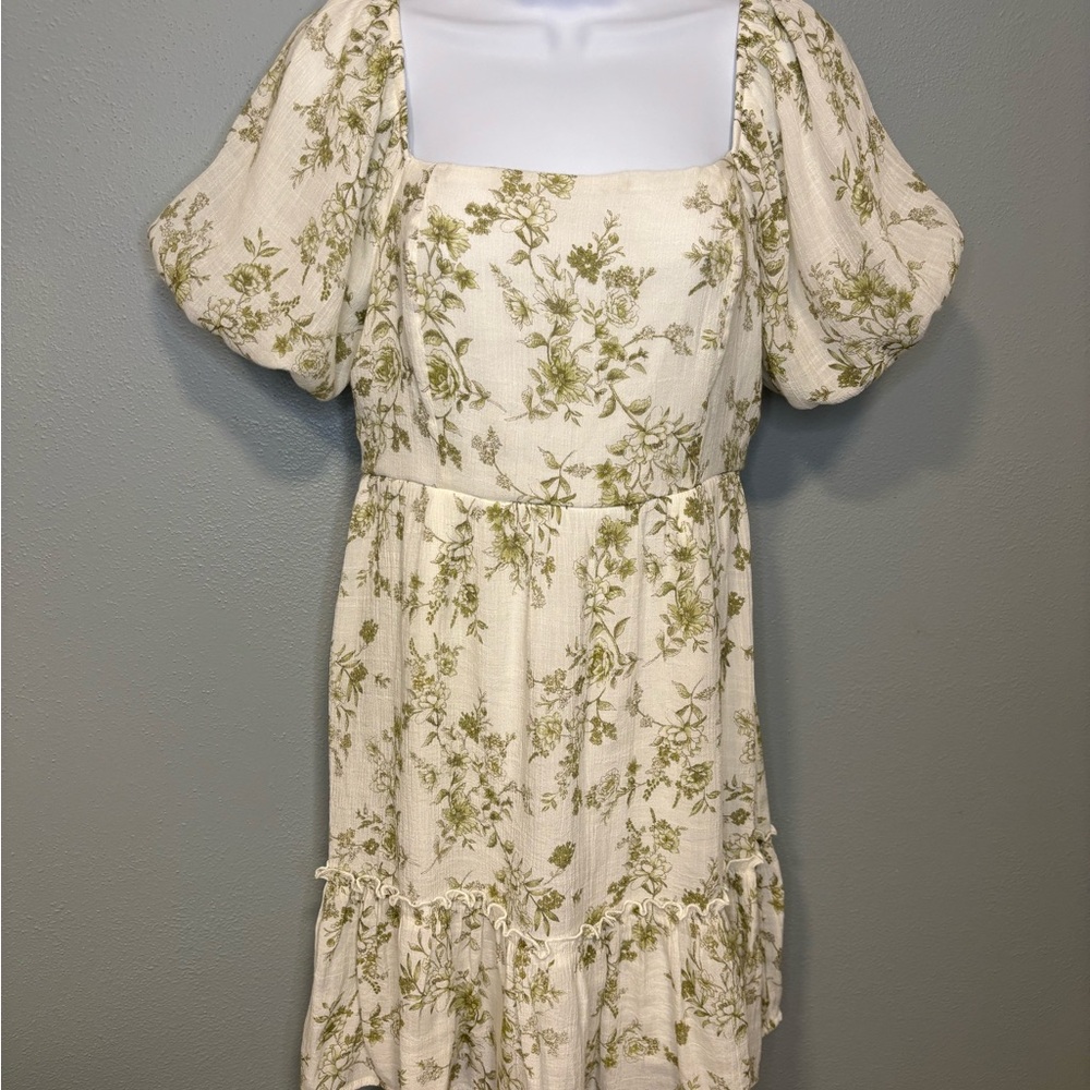 Blu Pepper Cream and Green Floral Midi Dress